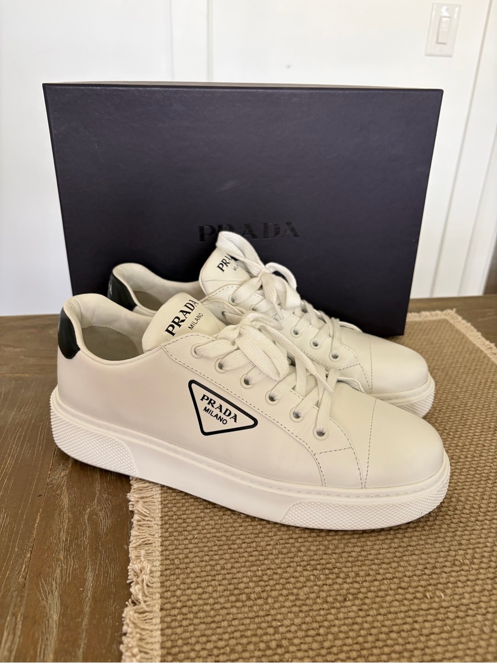 Prada Cream Leather Low-Top Sneakers size 41